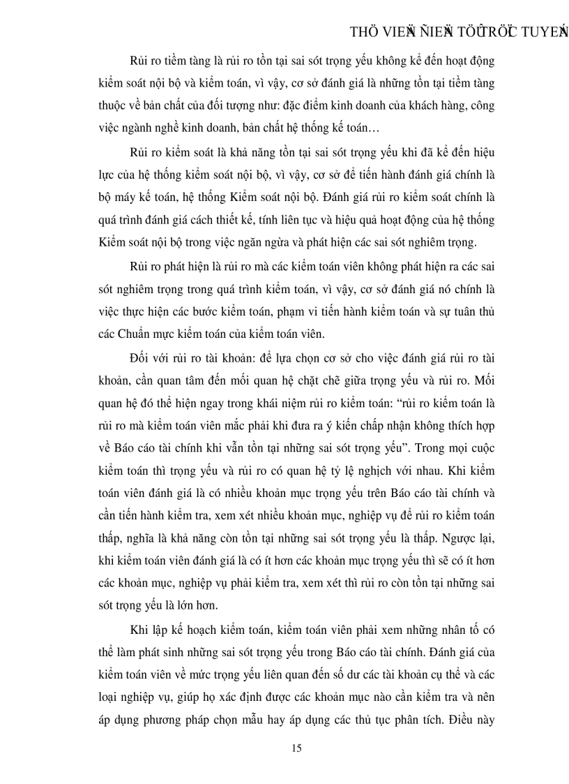 image for page Hoàn thiện quy trình đánh giá trọng yếu và rủi ro kiểm toán trong kiểm toán Báo cáo tài chính do Công ty Kiểm toán Việt Nam thực hiện