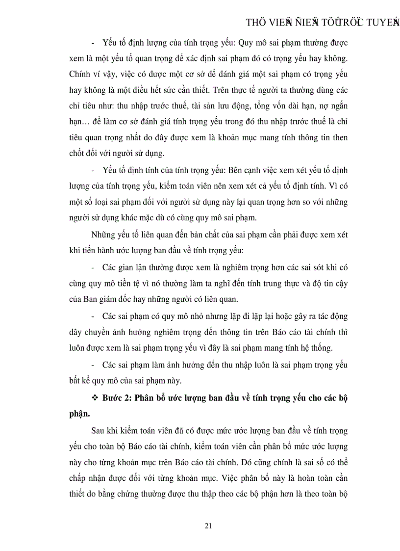 image for page Hoàn thiện quy trình đánh giá trọng yếu và rủi ro kiểm toán trong kiểm toán Báo cáo tài chính do Công ty Kiểm toán Việt Nam thực hiện