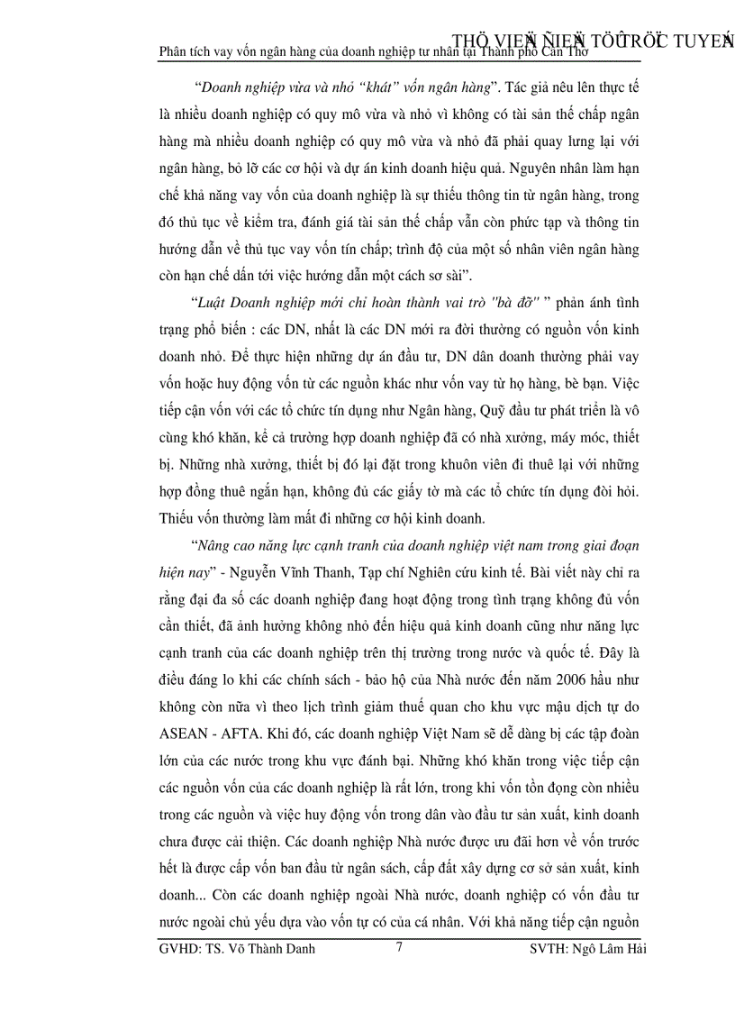 image for page Phân tích thực trạng của khu vực doanh nghiệp tư nhân và các yếu tố ảnh hưởng đến quyết định sử dụng tín dụng ngân hàng của những doanh nghiệp này tại Thành phố Cần Thơ