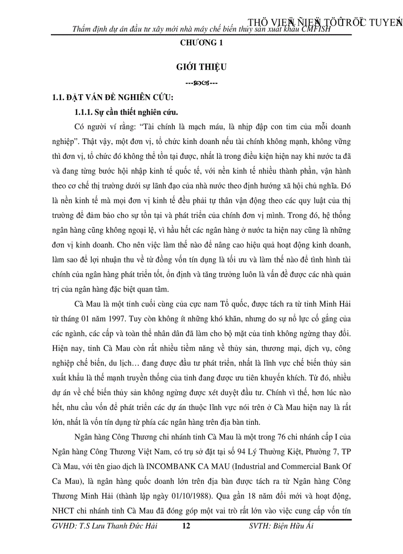 image for page Thẩm định dự án đầu tư xây mới nhà máy chế biến thủy sản xuất khẩu CMFISH tại Ngân hàng Công Thương chi nhánh tỉnh Cà Mau