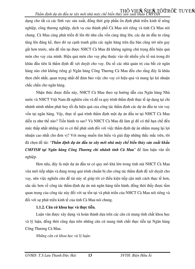 image for page Thẩm định dự án đầu tư xây mới nhà máy chế biến thủy sản xuất khẩu CMFISH tại Ngân hàng Công Thương chi nhánh tỉnh Cà Mau