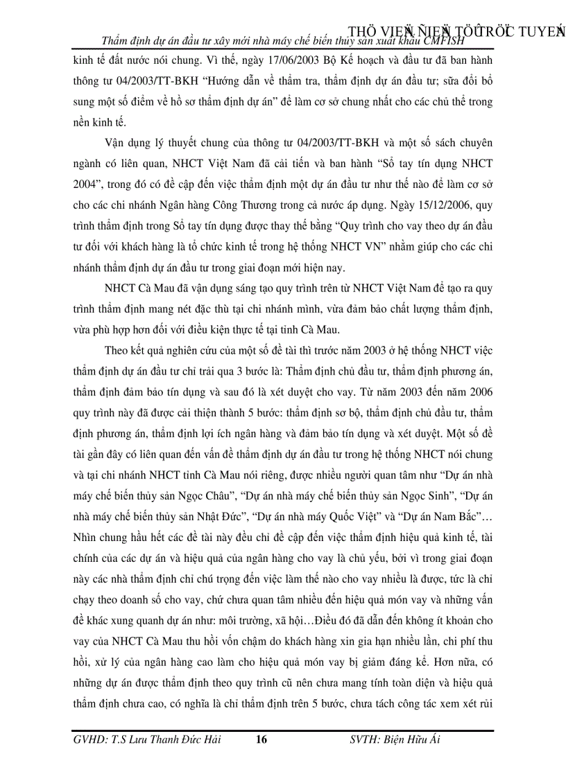 image for page Thẩm định dự án đầu tư xây mới nhà máy chế biến thủy sản xuất khẩu CMFISH tại Ngân hàng Công Thương chi nhánh tỉnh Cà Mau