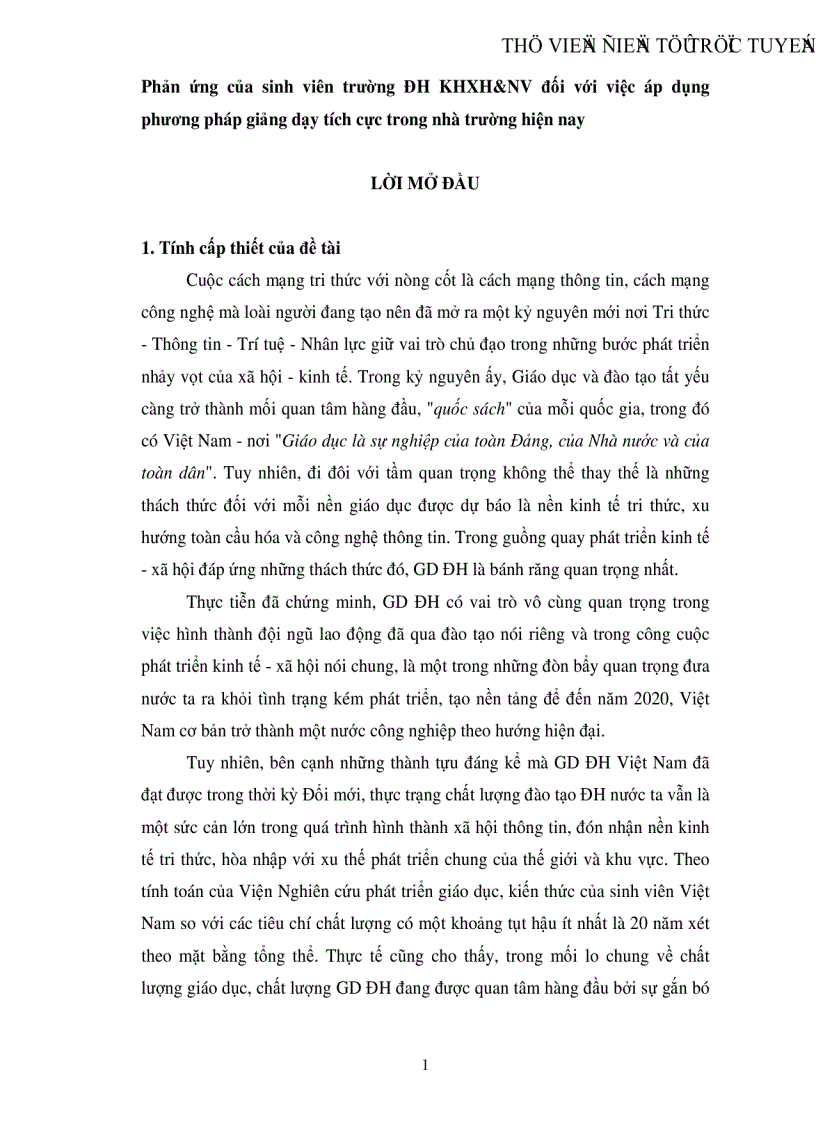 image for page Phản ứng của sinh viên trường ĐH KHXH NV đối với việc áp dụng phương pháp giảng dạy tích cực trong nhà trường hiện nay