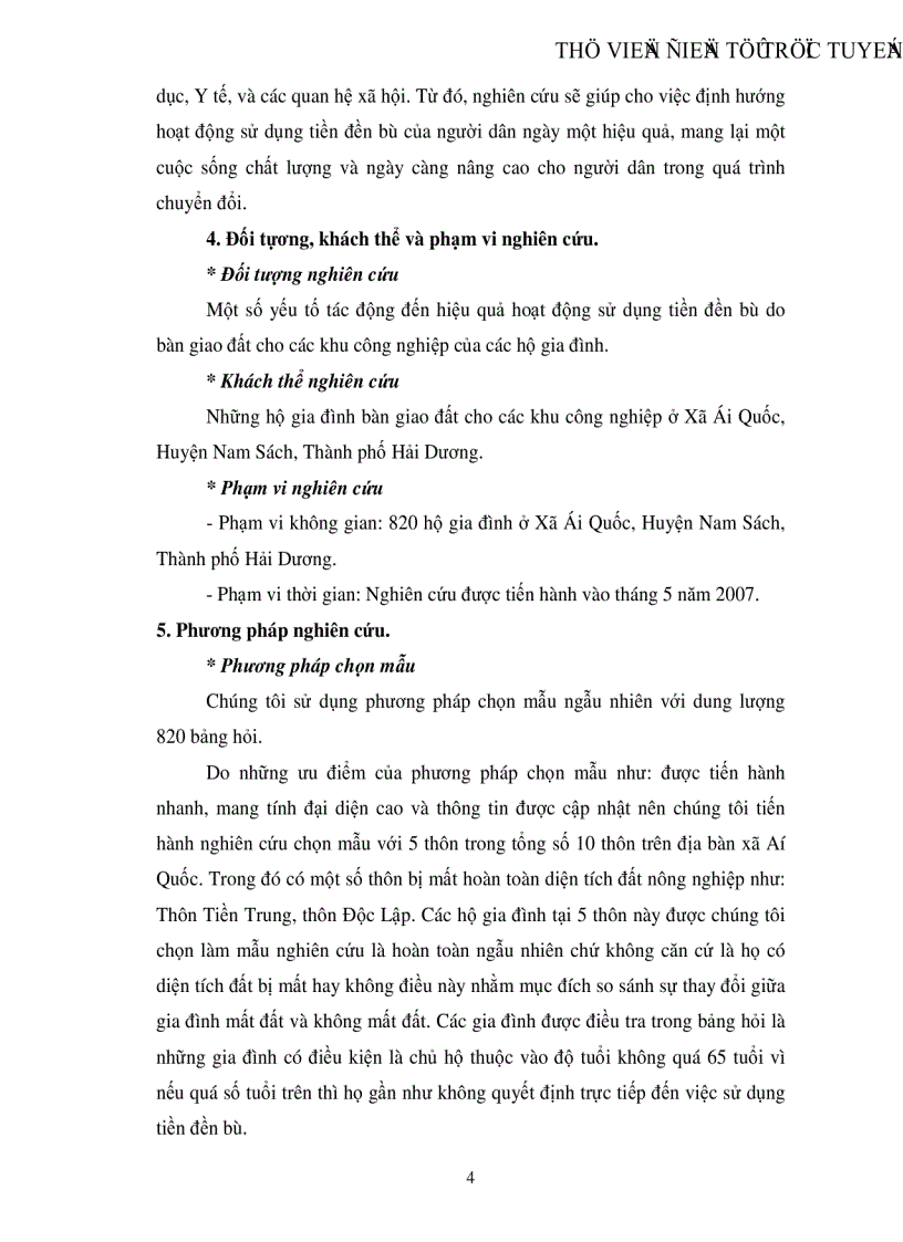 image for page Các yếu tố tác động đến hiệu quả hoạt động sử dụng tiền đền bù do bàn giao đất cho khu công nghiệp của các hộ gia đình