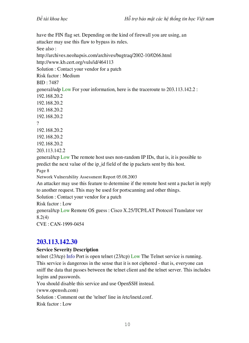 image for page Đề tài nghiên cứu ứng dụng hỗ tợ bảo mật hệ thống thông tin cho các mạng tin học Việt Nam