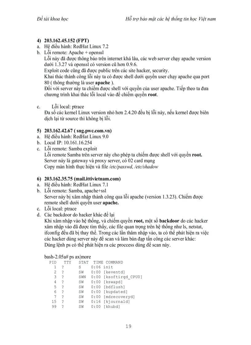 image for page Đề tài nghiên cứu ứng dụng hỗ tợ bảo mật hệ thống thông tin cho các mạng tin học Việt Nam