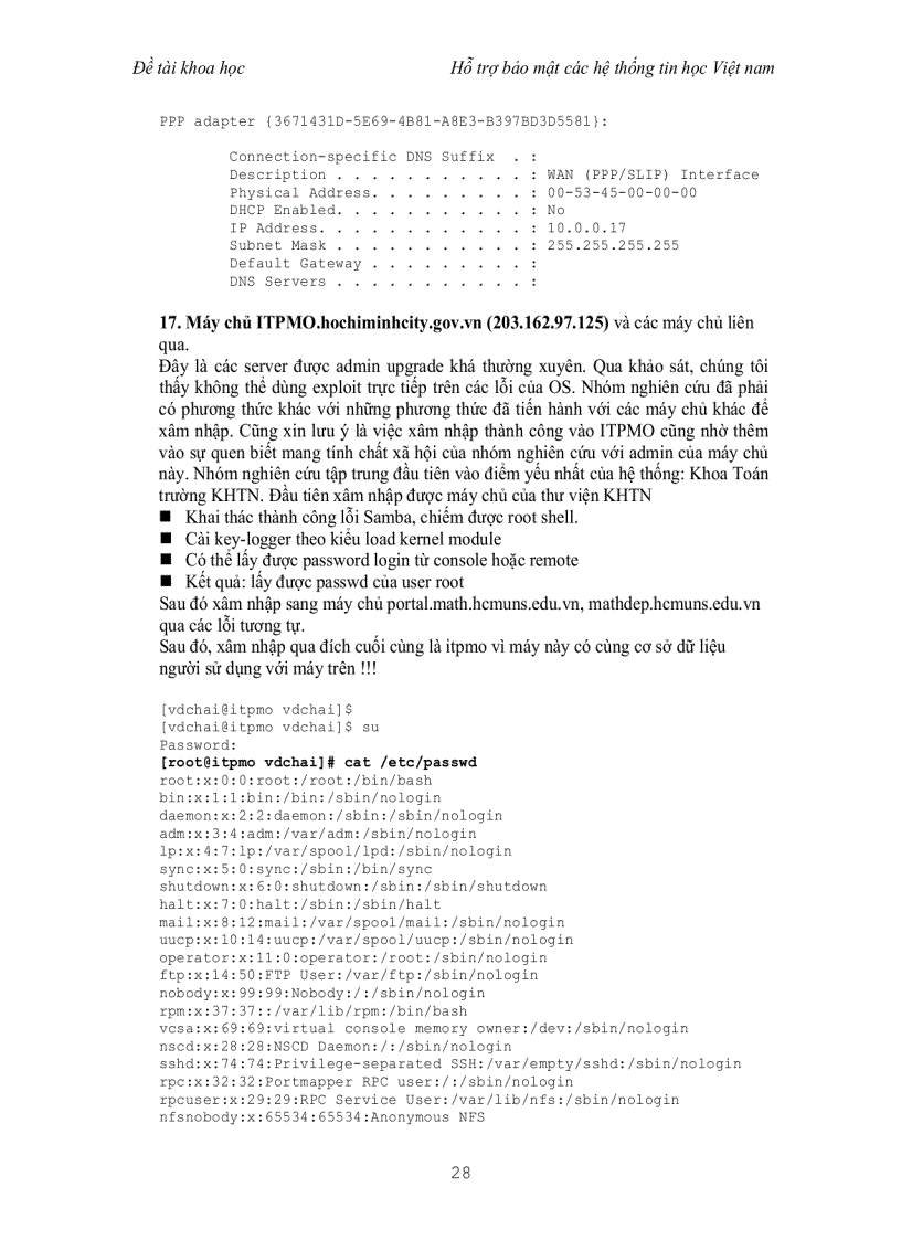 image for page Đề tài nghiên cứu ứng dụng hỗ tợ bảo mật hệ thống thông tin cho các mạng tin học Việt Nam