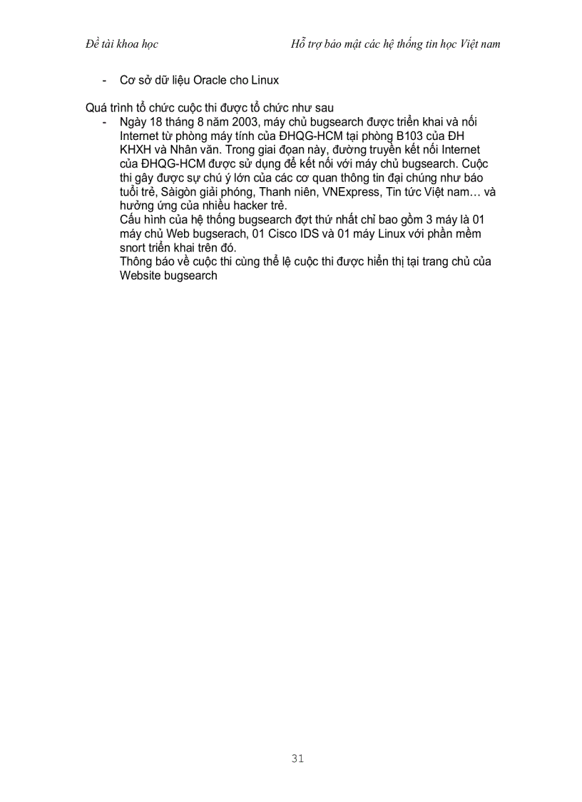 image for page Đề tài nghiên cứu ứng dụng hỗ tợ bảo mật hệ thống thông tin cho các mạng tin học Việt Nam