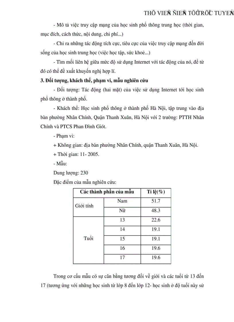 Tác động của việc sử dụng Internet tới hoạt động học tập học sinh phổ thông ở thành phố Khảo sát trên địa bàn phường Nhân Chính quận Thanh Xuân Hà Nội
