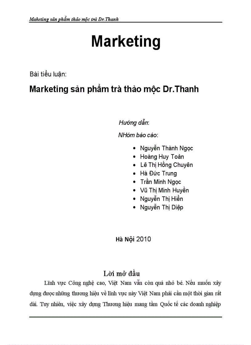 Bài tiểu luận marketing Marketing sản phẩm trà thảo mộc Dr Thanh