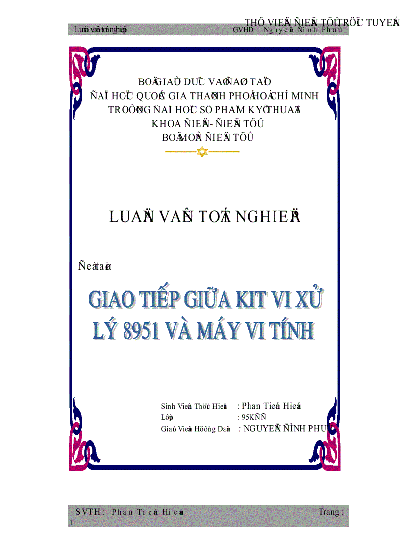 image for page Giao Tiếp Giữa Vi Điều Khiển 8951 và Máy Vi Tính