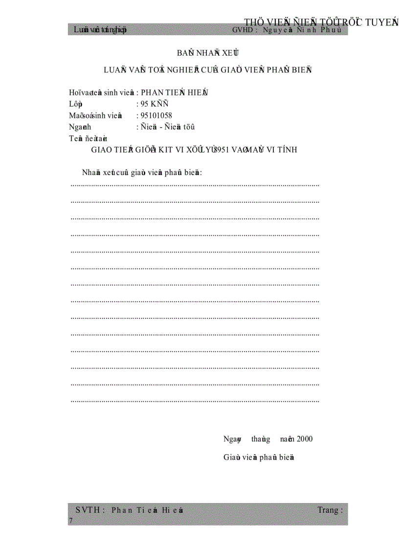 image for page Giao Tiếp Giữa Vi Điều Khiển 8951 và Máy Vi Tính