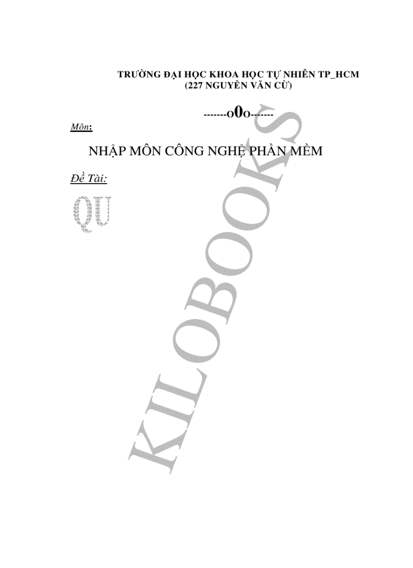 image for page Nhập môn Công nghệ phần mềm Phần mềm quản lý khách sạn