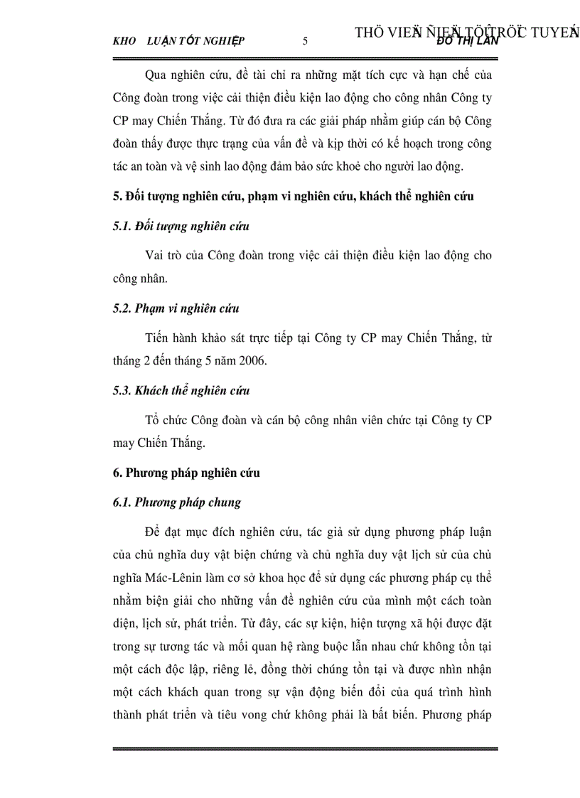 image for page Vai trò của Công đoàn trong việc cải thiện điều kiện lao động cho công nhân Qua khảo sát tại Công ty CP may Chiến Thắng