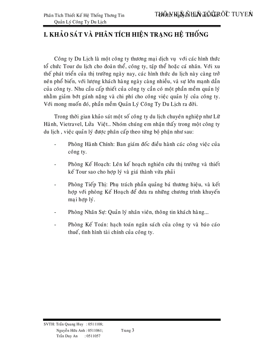 image for page Phân tích thiết kế hệ thống thông tin công ty du lịch