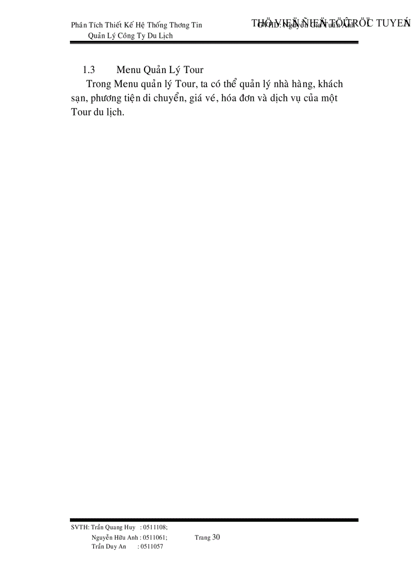 image for page Phân tích thiết kế hệ thống thông tin công ty du lịch