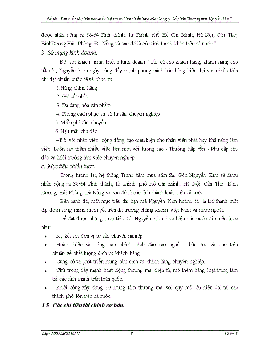Đề tài Tìm hiểu và phân tích điều kiện triển khai chiến lược của Công ty Cổ phần Thương mại Nguyễn Kim
