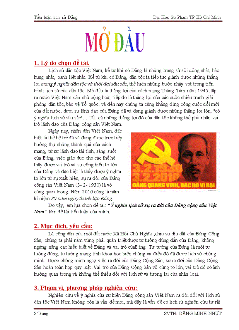 Ýnghĩa lịch sử sự ra đời của Đảng cộng sản Việt Nam
