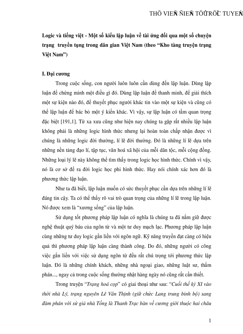 image for page Logic và tiếng Việt Một số kiểu lập luận về tài ứng đối qua một số chuyện trạng truyền tụng trong dân gian Việt Nam theo Kho tàng truyện trạng Việt Nam