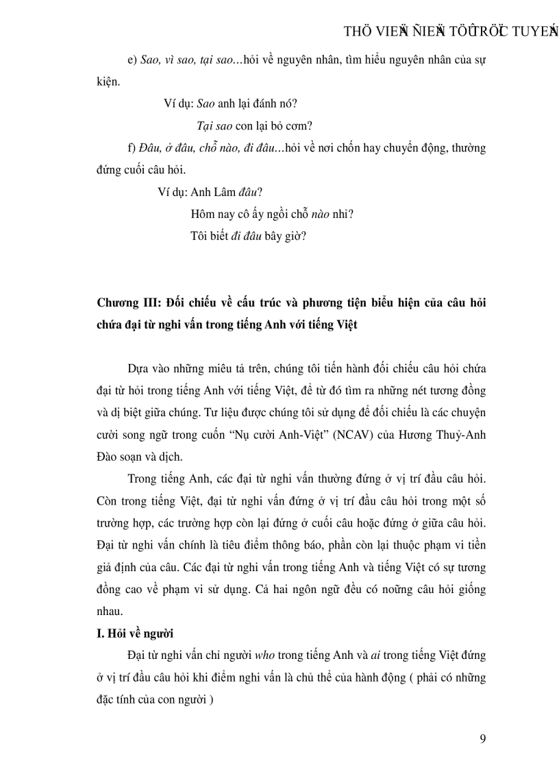 image for page Đối chiếu cấu trúc và phương thức biểu hiện của câu hỏi chính danh trong tiếng anh và tiếng việt tiểu loại câu hỏi có đại từ nghi vấn