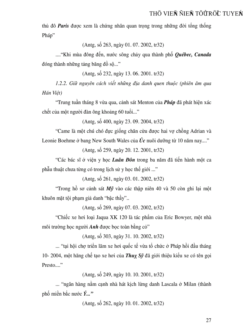 image for page Bước đầu khảo sát tình hình viết địa danh nước ngoài trên một số văn bản tiếng Việt hiện nay