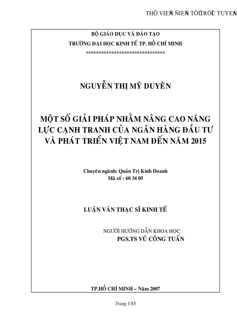 image for page Nâng cao năng lực cạnh tranh của ngân hàng đầu tư và phát triển Việt Nam đến năm 2015