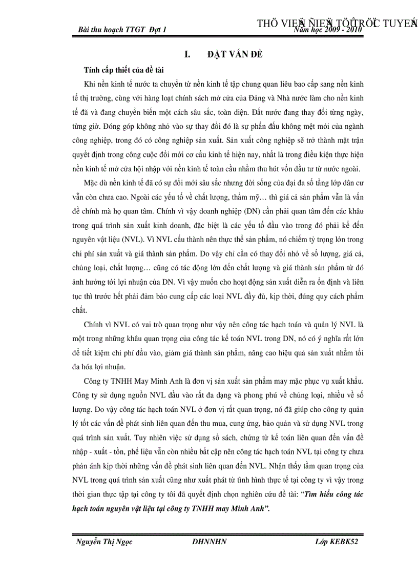 image for page Tìm hiểu công tác hạch toán nguyên vật liệu tại công ty TNHH may Minh Anh