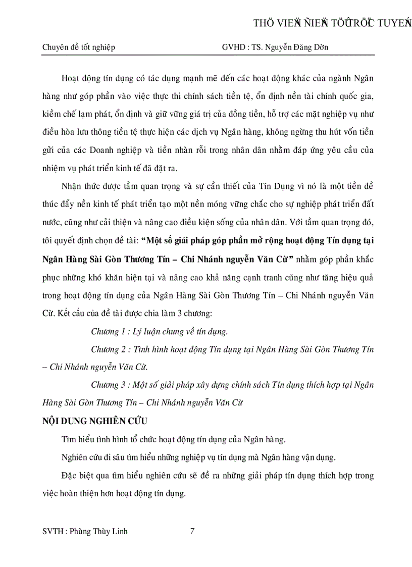 image for page Một số giải pháp góp phần mở rộng hoạt động Tín dụng tại Ngân Hàng Sài Gòn Thương Tín Chi Nhánh nguyễn Văn Cừ