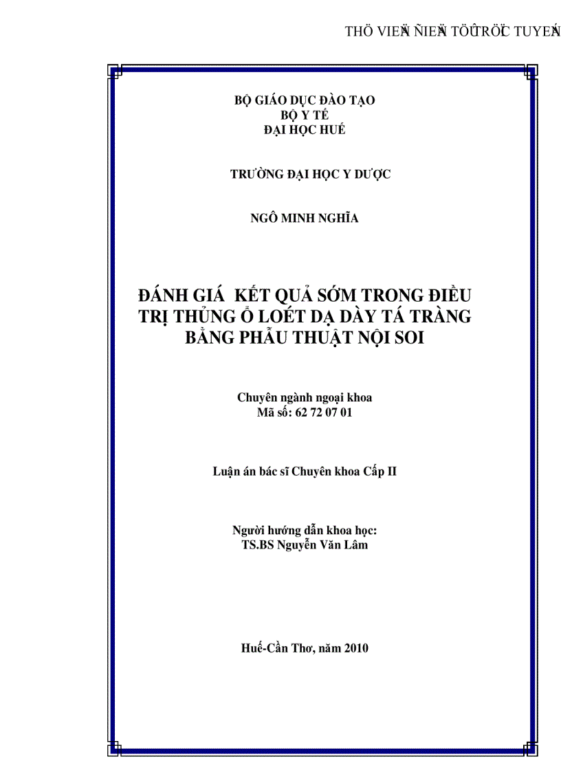 image for page Đánh giá kết quả sớm trong điều trị thủng ổ loét dạ dày tá tràng bằng phẫu thuật nội soi