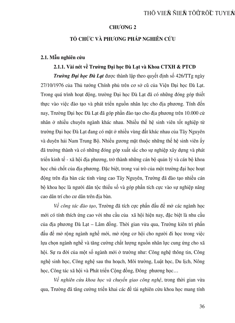 image for page Sự thích ứng với hoạt động học tập của sinh viên Khoa Công tác xã hội và Phát triển Cộng đồng trường Đại học Đà Lạt