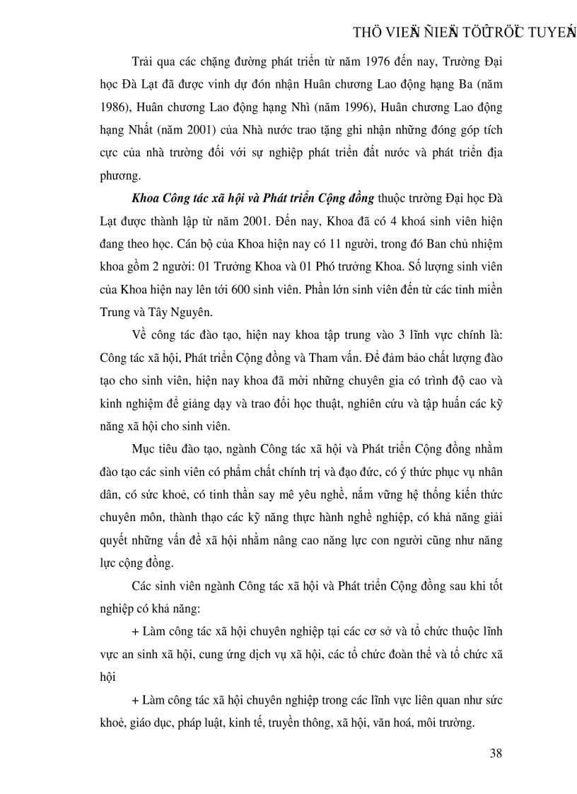 image for page Sự thích ứng với hoạt động học tập của sinh viên Khoa Công tác xã hội và Phát triển Cộng đồng trường Đại học Đà Lạt