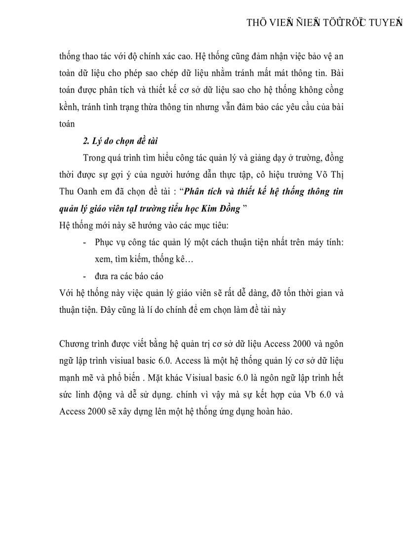 image for page Phân tích và thiết kế hệ thống thông tin quản lý giáo viên tại trường tiểu học Kim Đồng