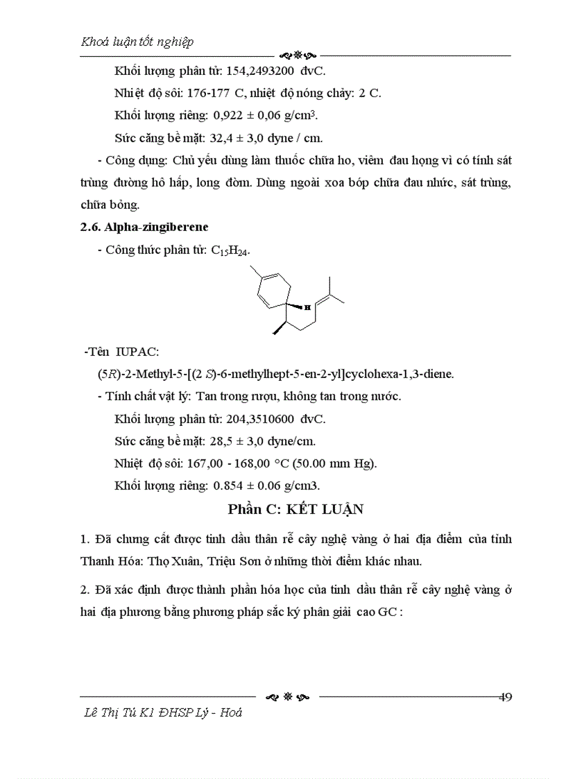 image for page Phân tích và định lượng thành phần hóa học của tinh dầu thân rễ nghệ vàng ở Thanh Hóa