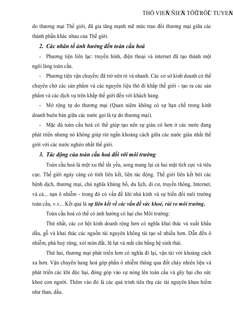 image for page Tác động của thương mại dịch vụ du lịch và toàn cầu hóa đồi với môi trường