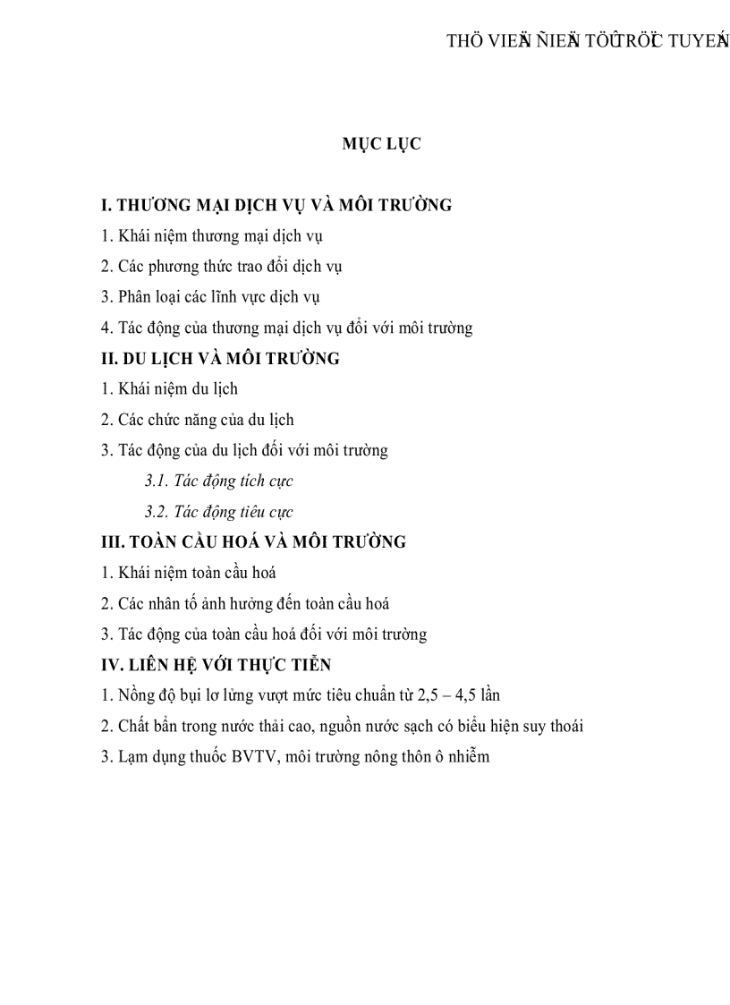 image for page Tác động của thương mại dịch vụ du lịch và toàn cầu hóa đồi với môi trường