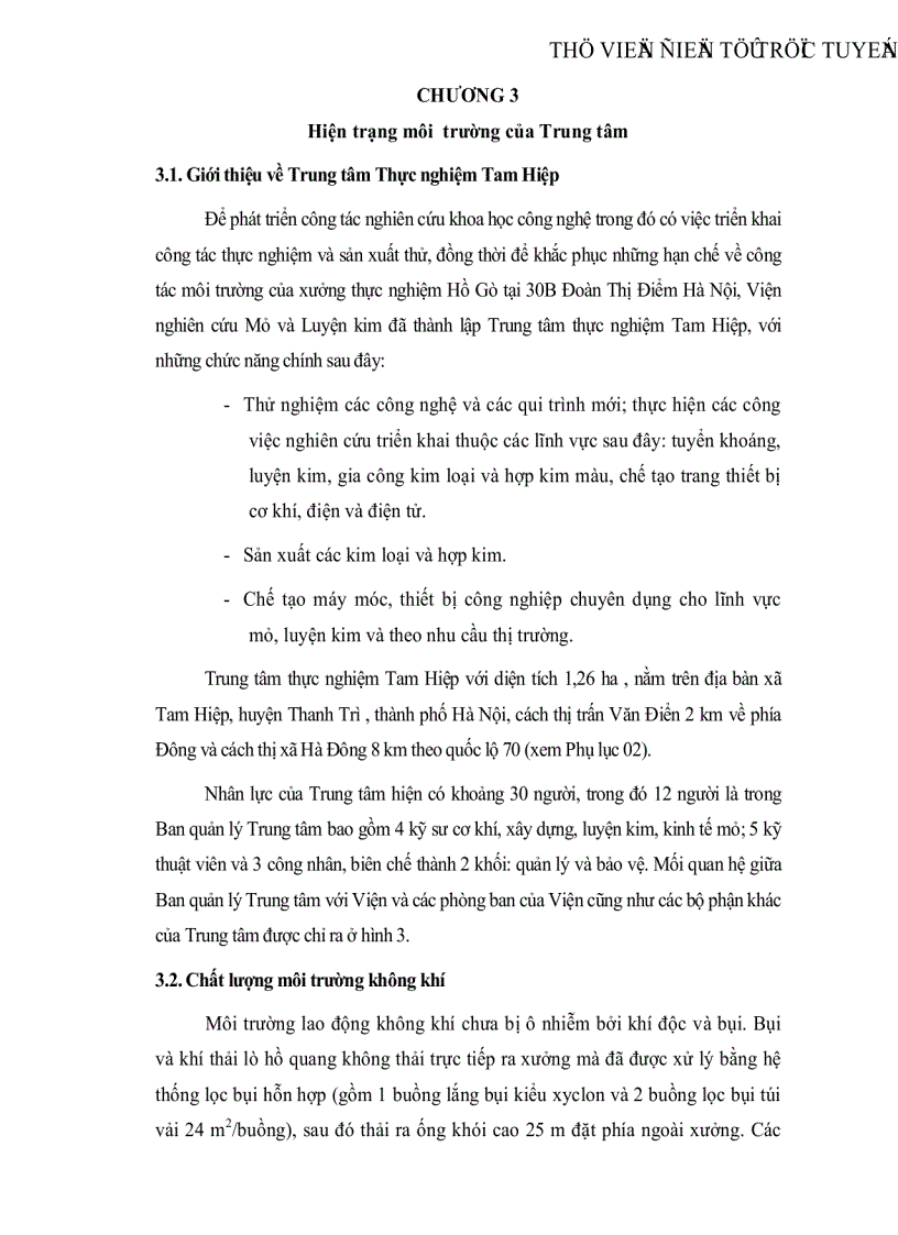 image for page Nghiên cứu xây dựng Hệ thống quản lý môi trường theo tiêu chuẩn ISO 14001 cho Trung tâm thực nghiệm Tam Hiệp Viện nghiên cứu Mỏ và Luyện kim Bộ Công nghiệp