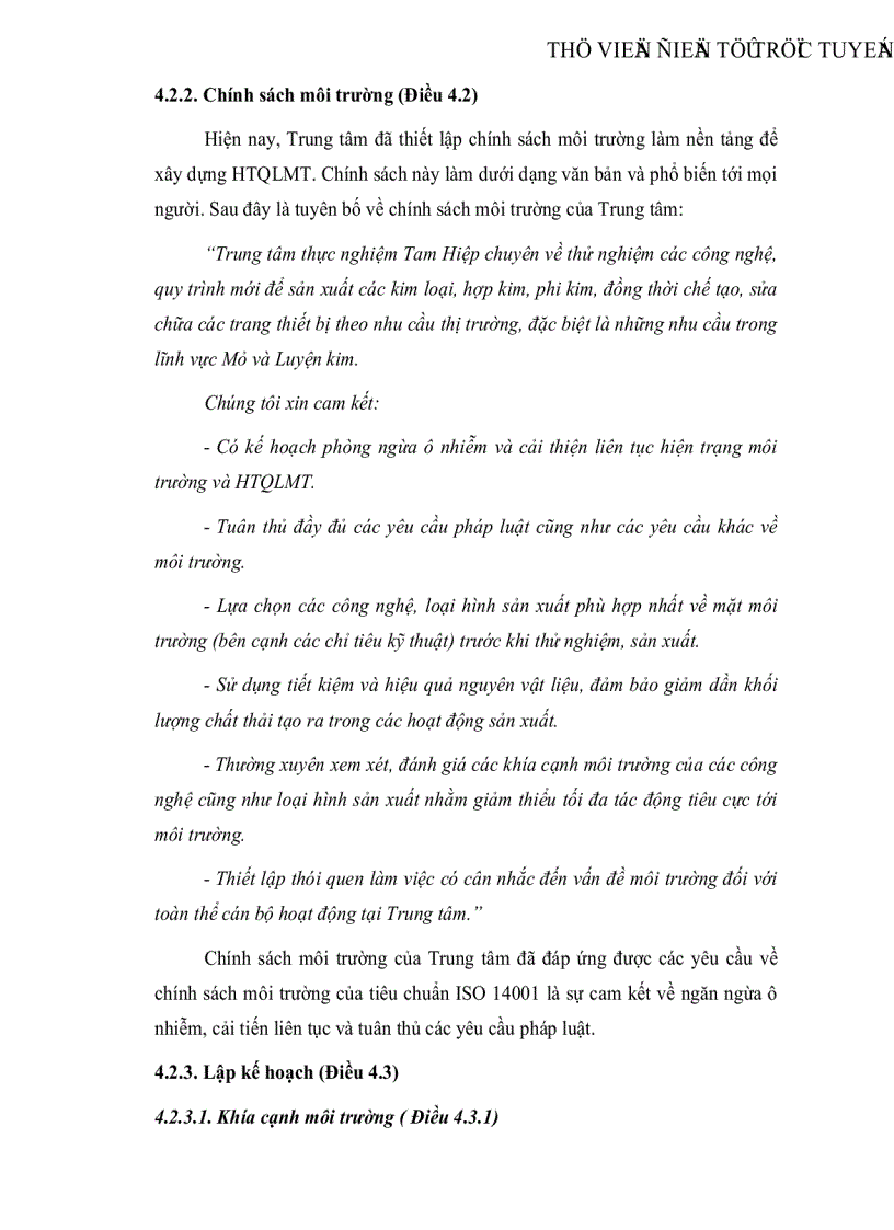 image for page Nghiên cứu xây dựng Hệ thống quản lý môi trường theo tiêu chuẩn ISO 14001 cho Trung tâm thực nghiệm Tam Hiệp Viện nghiên cứu Mỏ và Luyện kim Bộ Công nghiệp