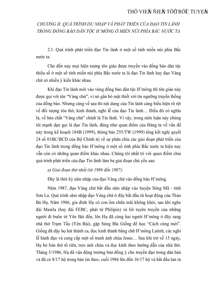 image for page Quá trình du nhập phát triển và ảnh hưởng của đạo tin lành trong đồng bào dân tộc H mông ở khu vực trung du miền núi phía bắc nước ta trong giai đoạn hiện nay