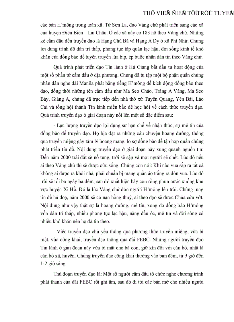 image for page Quá trình du nhập phát triển và ảnh hưởng của đạo tin lành trong đồng bào dân tộc H mông ở khu vực trung du miền núi phía bắc nước ta trong giai đoạn hiện nay