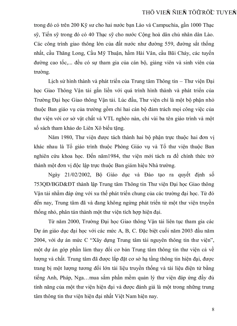 image for page Tổ chức và hoạt động của Trung tâm Thông tin Thư viện Trường Đại học Giao thông Vận tải Hà Nội