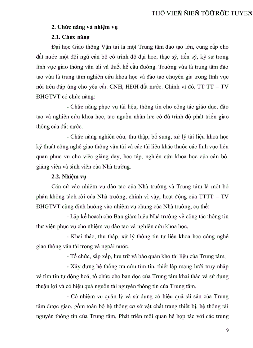 image for page Tổ chức và hoạt động của Trung tâm Thông tin Thư viện Trường Đại học Giao thông Vận tải Hà Nội