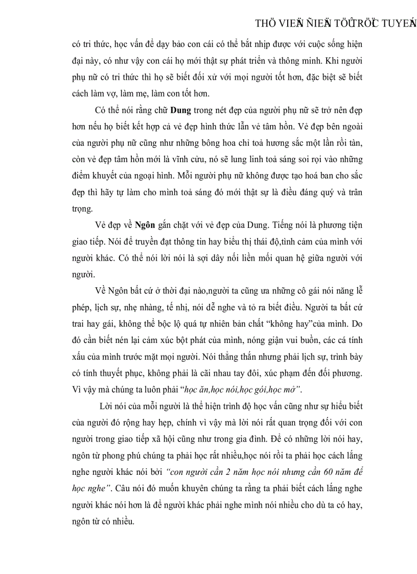 image for page Quan niệm về tứ đức Công Dung Ngôn Hạnh của người phụ nữ Việt Nam xưa và nay