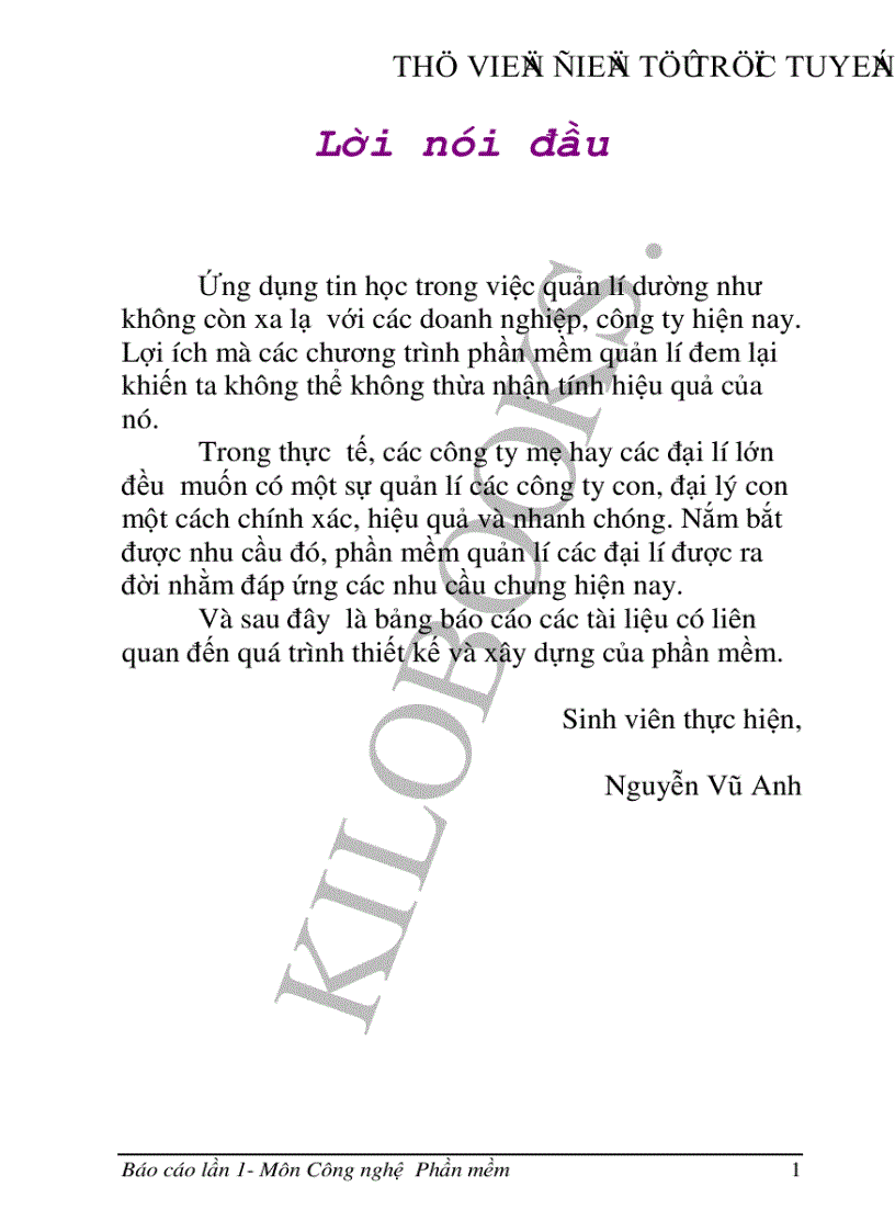 image for page Nhập môn Công nghệ Phần mềm Quản lý các đại lý