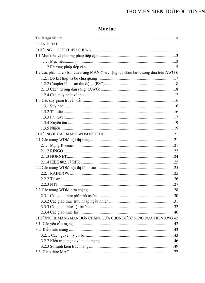 image for page Nghiên cứu mạng Man chuyển mạch gói đơn chặng lựa chọn bước sóng dựa trên AWG