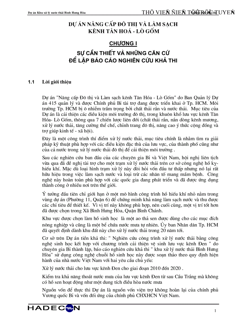 image for page Báo cáo nghiên cứu khả thi Dự án khu xử lý nước thải Bình Hưng Hòa