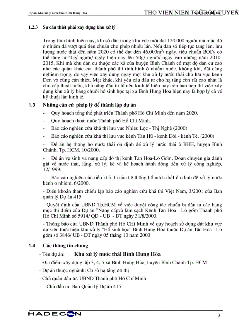 image for page Báo cáo nghiên cứu khả thi Dự án khu xử lý nước thải Bình Hưng Hòa