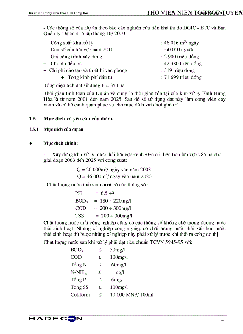 image for page Báo cáo nghiên cứu khả thi Dự án khu xử lý nước thải Bình Hưng Hòa