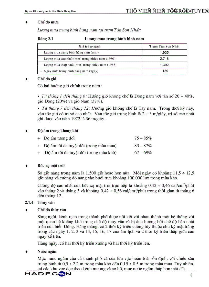 image for page Báo cáo nghiên cứu khả thi Dự án khu xử lý nước thải Bình Hưng Hòa