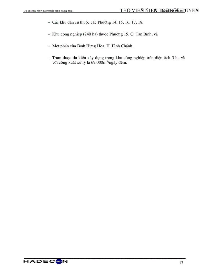 image for page Báo cáo nghiên cứu khả thi Dự án khu xử lý nước thải Bình Hưng Hòa