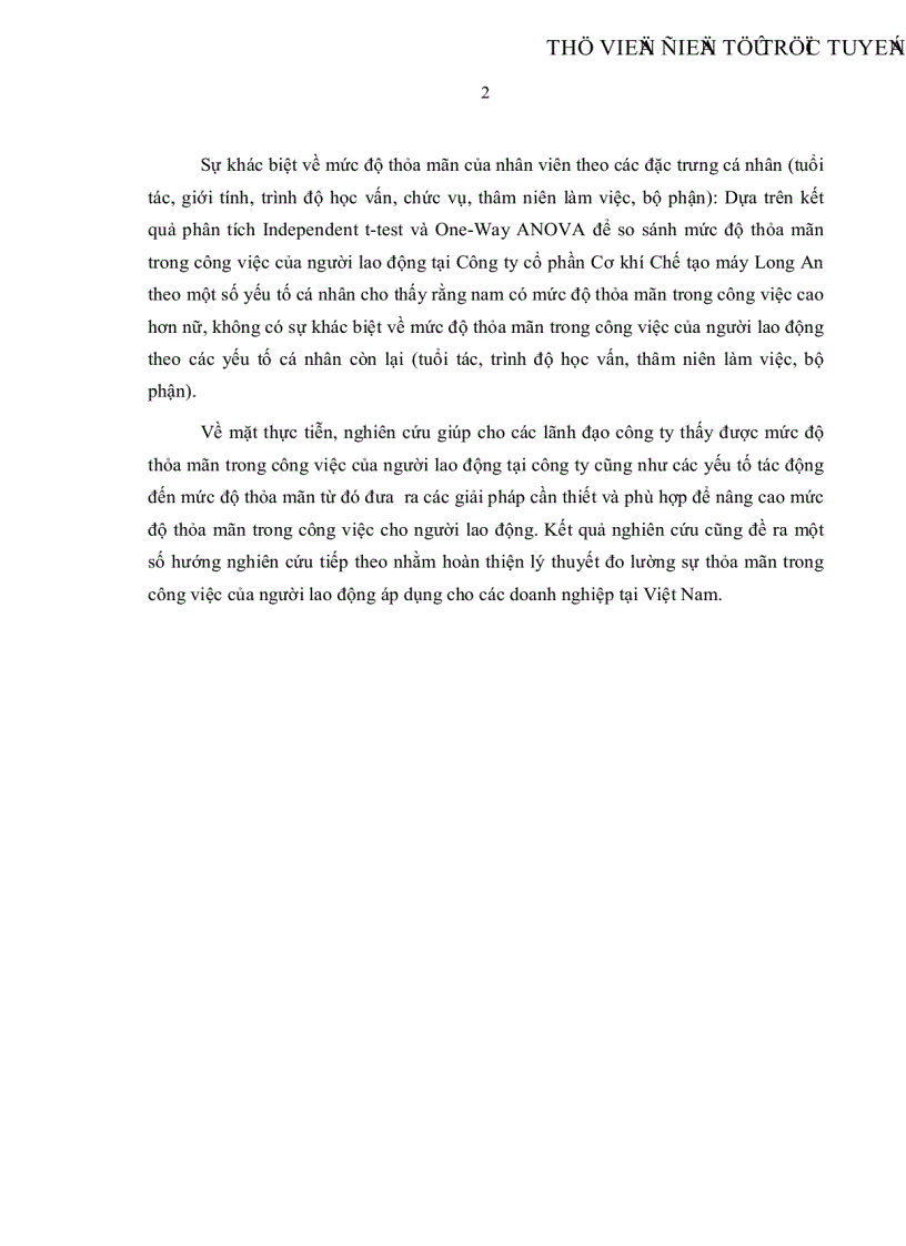 image for page Đo lường sự thỏa mãn trong công việc của người lao động tại Công ty cổ phần Cơ khí Chế tạo máy Long An